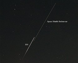 ISS and Endeavour passing over Storm Mountain on Monday evening...