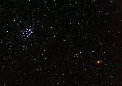 Mars and the Pleiades Constellation on Monday night