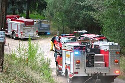 Fire crews staged at entrance to Cedar Cove