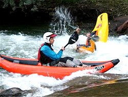 Sterling and Denton kayaking in Big Thompson River