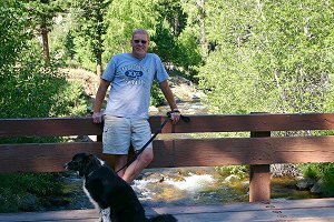 Red and Duece on bridge over North Fork, east of Glen Haven